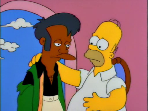 Apu Nahasapeemapetilon and Homer Simpson