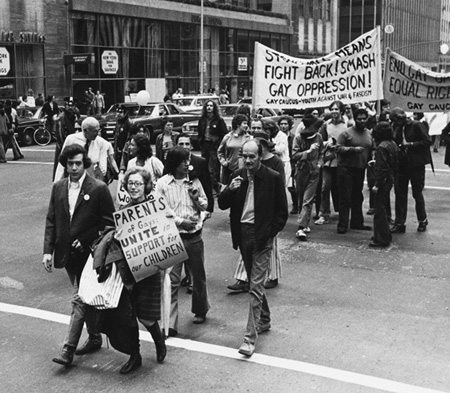 Jeanne Manford (front) marches with her now-famous sign in the 1972 Christopher Street Gay Liberation Day parade. The next March, Manford launched what would become Parents and Friends of Lesbians and Gays, now with thousands of members in hundreds of chapters.