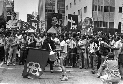 Signs at the 1977 San Francisco Gay Day Parade equated Anita Bryant’s anti-gay message with dictators Joseph Stalin, Adolf Hitler and Idi Amin, as well as the Ku Klux Klan.