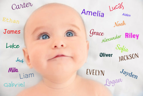 Baby surrounded by potential names