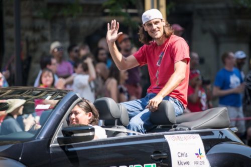 Former Vikings punter Chris Kluwe as grand marshal in the 2013 Twin Cities Pride parade in Minneapolis, Minnesota.