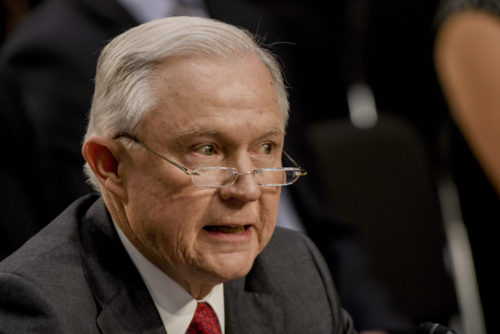 US. Attorney General Jeff Sessions reads his prepared opening statement after being sworn in to testify in front of the Senate Intelligence Committee. Washington DC, June 13, 2017. US. Attorney General Jeff Sessions reads his prepared opening statement after being sworn in to testify in front of the Senate Intelligence Committee. Washington DC, June 13, 2017.