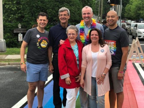 Maplewood Township Committee member Dean Dafis (Left) with Victor De Luca, Governor Phil Murphy, Frank McGehee, Mila Jasey, and Nancy Adams at the crosswalk's unveiling. Maplewood Township Committee member Dean Dafis (Left) with Victor De Luca, Governor Phil Murphy, Frank McGehee, Mila Jasey, and Nancy Adams at the crosswalk's unveiling.