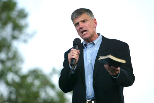 Franklin Graham speaks on the second night of the Billy Graham Crusade at Flushing Meadows Corona Park on June 25, 2005 in Flushing, New York. Franklin Graham speaks on the second night of the Billy Graham Crusade at Flushing Meadows Corona Park on June 25, 2005 in Flushing, New York.