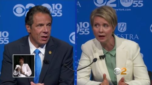Andrew Cuomo and Cynthia Nixon at NY Democratic gubernatorial debate