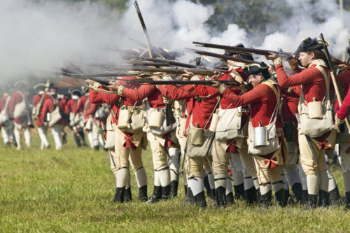 Soldiers fire at the re-enactment of the 225th anniversary of the Victory of Yorktown, Virginia.
