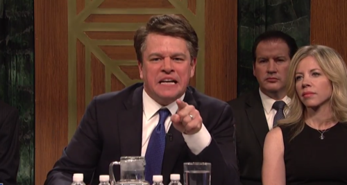 Matt Damon portraying Brett Kavanaugh on Saturday Night Live Matt Damon portraying Brett Kavanaugh on Saturday Night Live