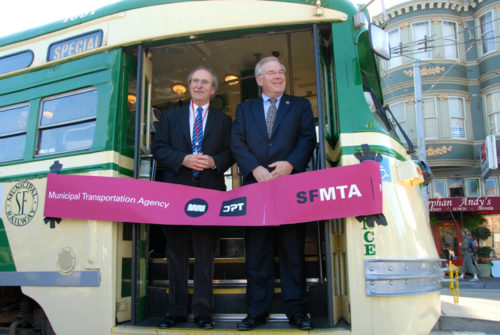 Dedication of a streetcar in honor of Harvey Milk