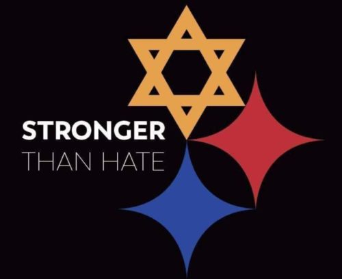 A modified version of the Pittsburgh Steelers' logo has been used to show support for the victims of the shooting. A modified version of the Pittsburgh Steelers' logo has been used to show support for the victims of the shooting.