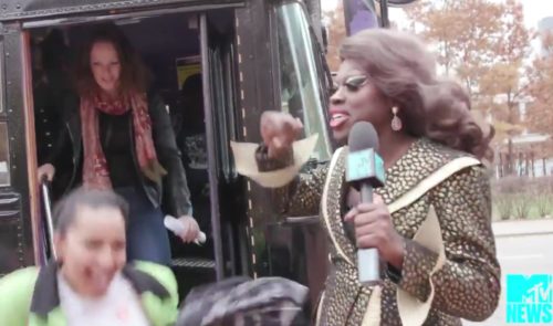 Bob the Drag Queen gets people off the bus and to the polls. Bob the Drag Queen gets people off the bus and to the polls.