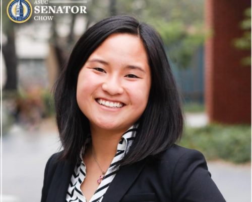 Isabella Chow with an "ASUC Senator" seal