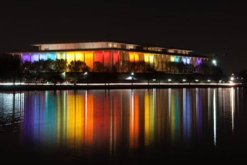 The Kennedy Center for the Performing Arts is lit up in rainbow colors for the Kennedy Center Honors in Washington DC on December 4, 2017 The Kennedy Center for the Performing Arts is lit up in rainbow colors for the Kennedy Center Honors in Washington DC on December 4, 2017