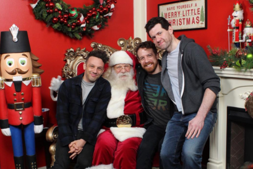 Billy Eichner and a gang of friends climbed on an older man's lap and asked him for "gifts." Billy Eichner and a gang of friends climbed on an older man's lap and asked him for "gifts."