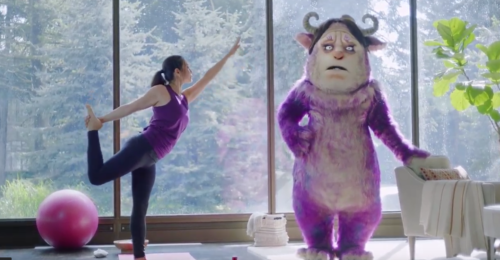 A woman does yoga while her "worry monster" watches in a new POM commercial targeted by the religious right A woman does yoga while her "worry monster" watches in a new POM commercial targeted by the religious right
