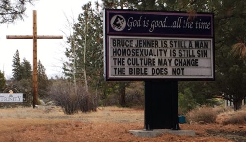 An anti-LGBT sign was posted in front of Trinity Bible Presbyterian Church and neighbors are upset by it. An anti-LGBT sign was posted in front of Trinity Bible Presbyterian Church and neighbors are upset by it.