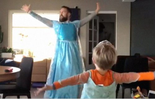 Dad and son in dresses