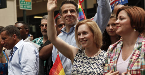 David Paterson, Andrew Cuomo, Kirsten Gillibrand, and Christine Quinn march in the 2010 New York City Pride parade. David Paterson, Andrew Cuomo, Kirsten Gillibrand, and Christine Quinn march in the 2010 New York City Pride parade.