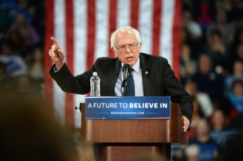 March 14, 2016: US Senator and Democratic Presidential Candidate Bernie Sanders speaks during a campaign rally at the Family Arena in Saint Charles, Missouri. Bernie Sanders giving a speech.