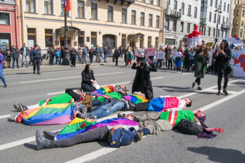 A public demonstration against persecution of gay men in Chechnya