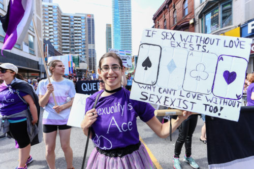 Asexuals march in Toronto's LGBTQ pride parade in 2017. Asexuals march in Toronto's LGBTQ pride parade in 2017.