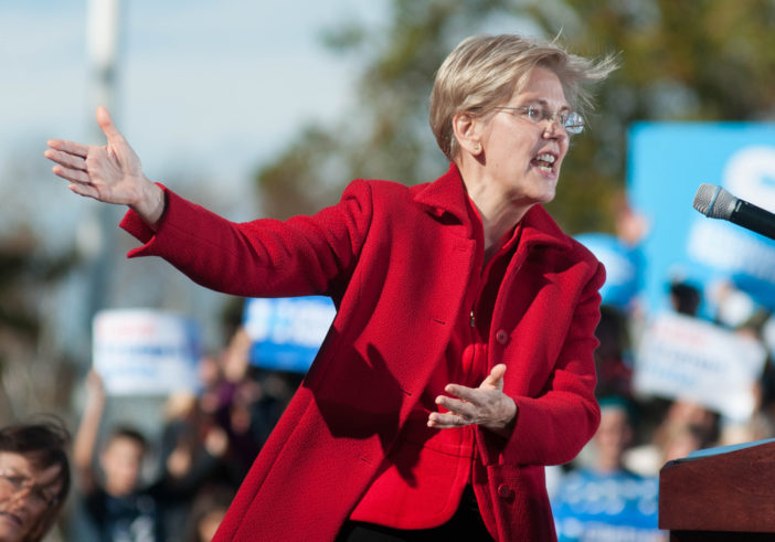 U.S. Senator Elizabeth Warren, Democrat of Massachusetts, campaigns for Democratic presidential nominee Hillary Clinton at St. Anselm College in Manchester, N.H., on Oct. 24, 2016.