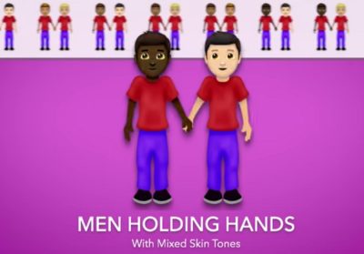 An emoji of a black and white man holding hands