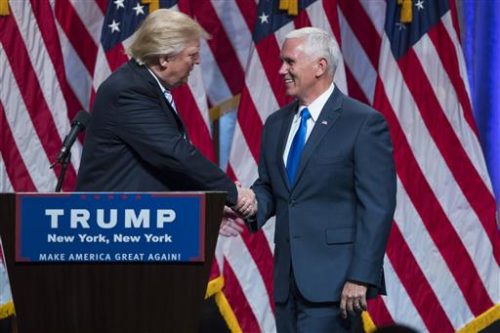 Donald Trump and Mike Pence at a campaign event in 2016 Trump and Pence at a campaign event in 2016