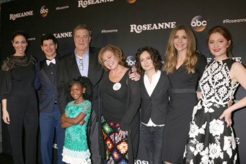 Whitney Cummings, Michael Fishman, John Goodman, Jayden Rey, Roseanne Barr, Sara Gilbert, Sarah Chalke, Emma Kenney at the "Roseanne" Event at Disney Studios on March 23, 2018 Whitney Cummings, Michael Fishman, John Goodman, Jayden Rey, Roseanne Barr, Sara Gilbert, Sarah Chalke, Emma Kenney at the "Roseanne" Event at Disney Studios on March 23, 2018