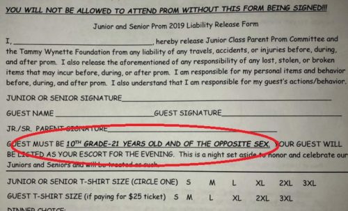 The form that bans same-sex dates