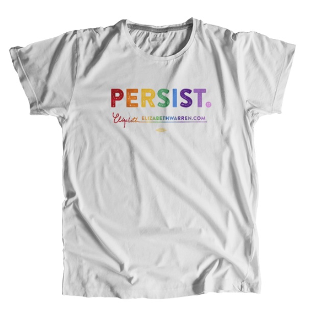 A pride T-shirt that says "PERSIST"