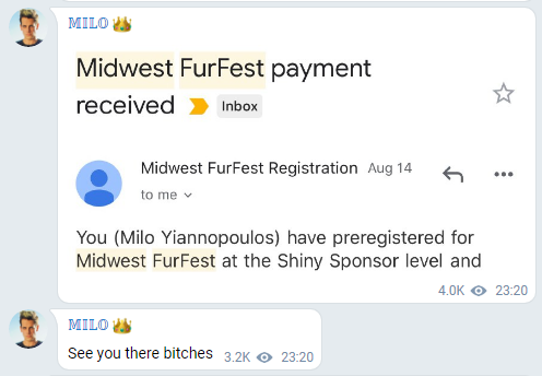 Milo's messages on Telegram