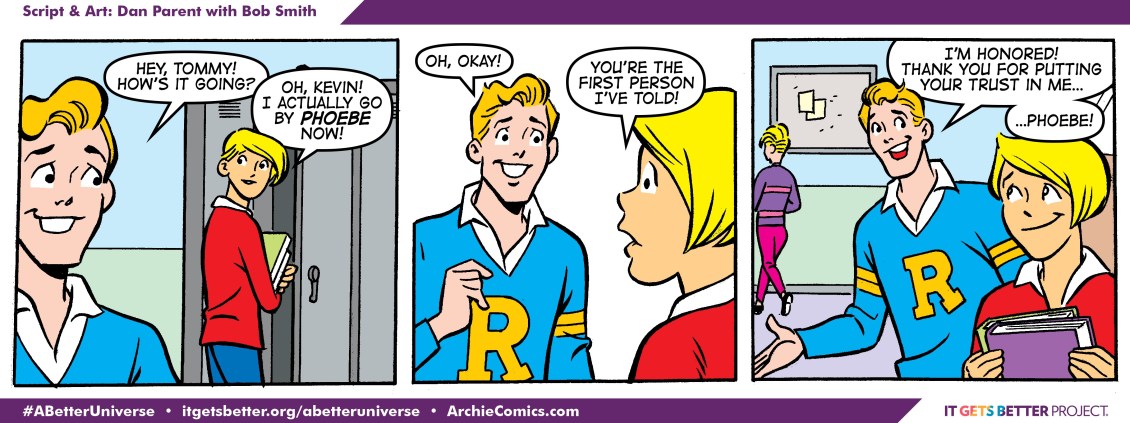 Phoebe reveals that she now identifies by a female name in this special National Coming Out Day strip from Archie comic 