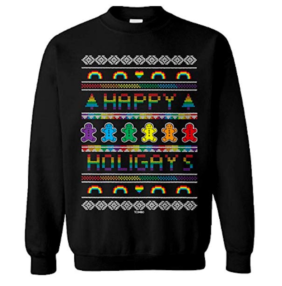 This Happy Holigays sweater is a rainbow-colored nightmare before Christmas.