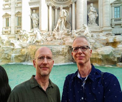 Brent and Michael enjoying a quiet moment at Trevi Fountain.