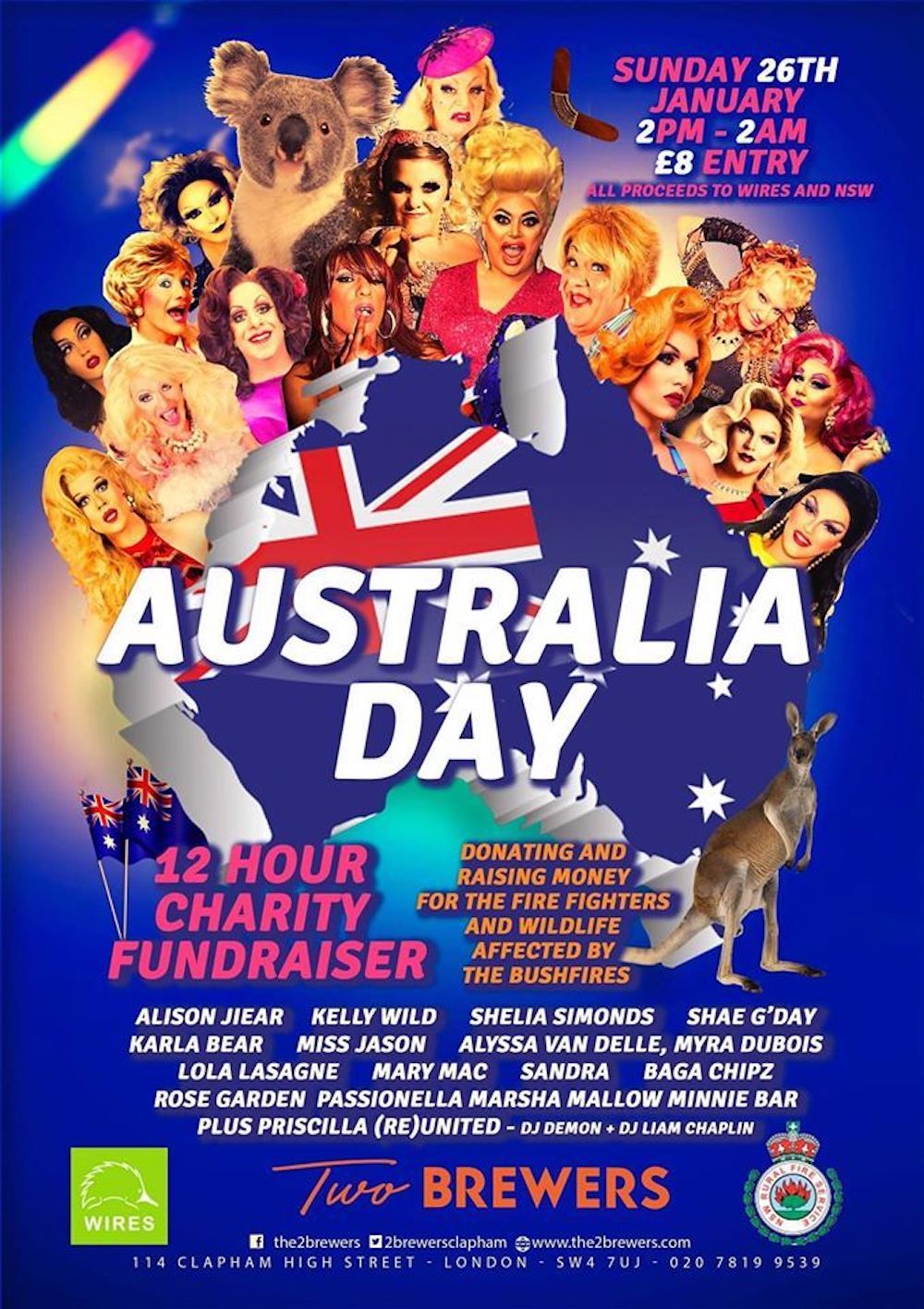 A poster for Two Brewers' Australia Day fundraiser to aid firefighters and wildlife affected by the widespread Australian bushfires.