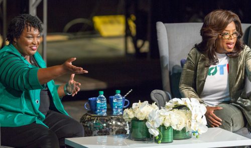 Stacey Abrams at "Get Out to Vote" with Oprah Winfrey on November 1st, 2018 at the Cobb Civic Center in Georgia