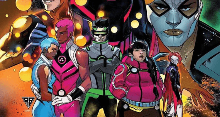 An image of Snowflake, Safespace, Screentime,Trailblazer and B-Negative, the newest heroes of The New Warriors.