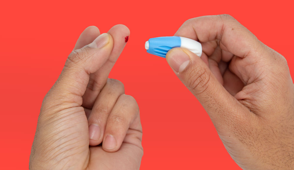 A finger prick blood test