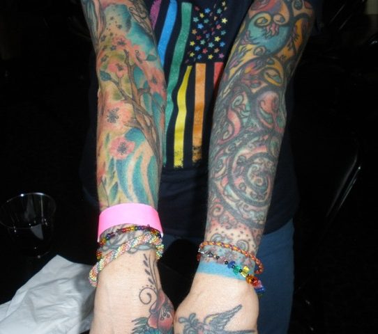 Joan Fischer's arm tattoos.