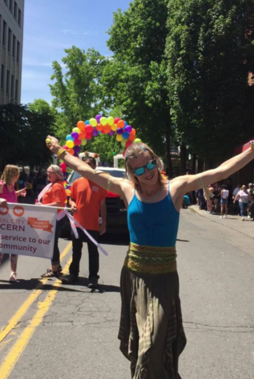 Sophie Ross in the Portland Pride Parade. June 16, 2019.