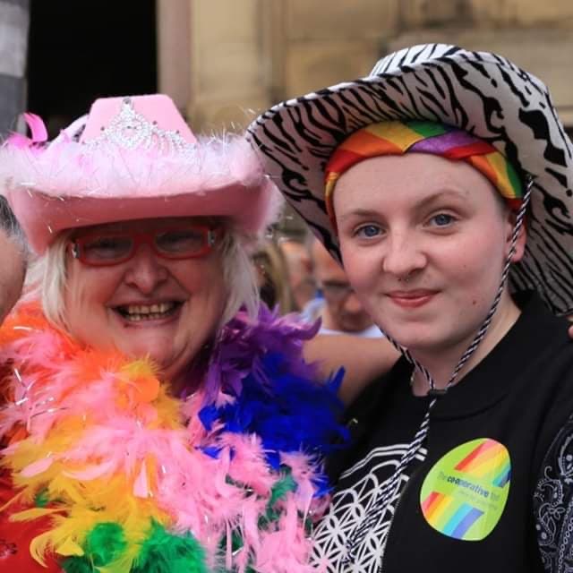 Sue Armitt (left) and Sophie Armitt (right) at Manchester Pride, August 2016.