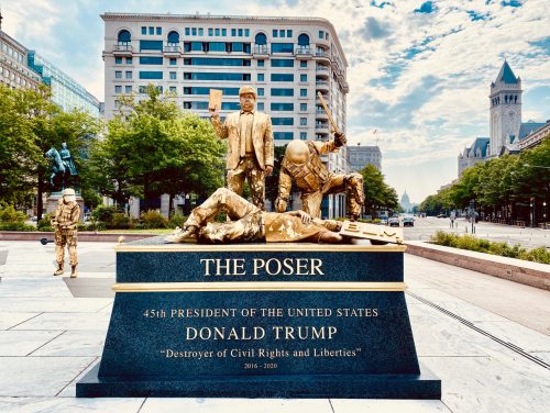 "The Poser" was set up in Washington D.C.'s Freedom Plaza.