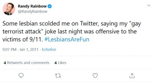 Lesbophobic Randy Rainbow tweet