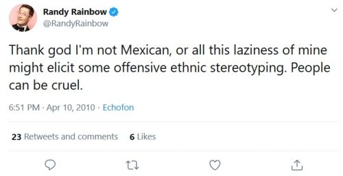 Racist Randy Rainbow tweet