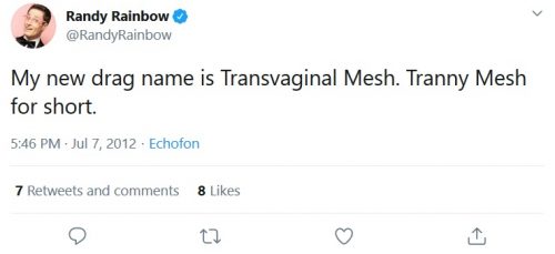 Transphobic Randy Rainbow tweet