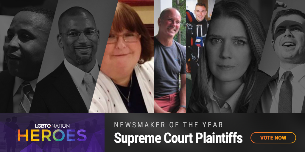 A graphic showcasing the Bostock Supreme Court plaintiffs, who are nominated for LGBTQ Nation Heroes