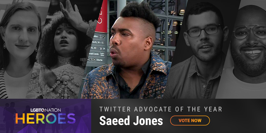 A graphic showing Saeed Jones, who is nominated for Twitter Advocate of the Year.