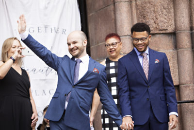 Cole and Lawrence were married on the steps of St. Louis City Hall to protest Amy Coney Barrett's nomination to the Supreme Court.