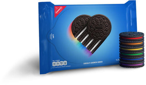 The first-ever, limited edition Rainbow OREO packs.