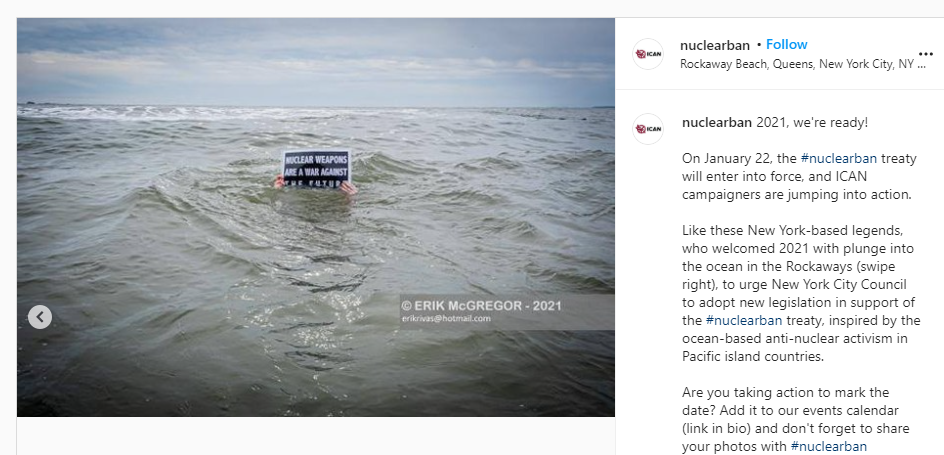 Photo of ICAN demonstration in Atlantic Ocean off of Far Rockaway